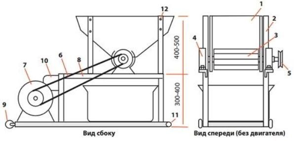  Diagramm der fertigen Brecher-Äpfel, Vorder- und Seitenansicht